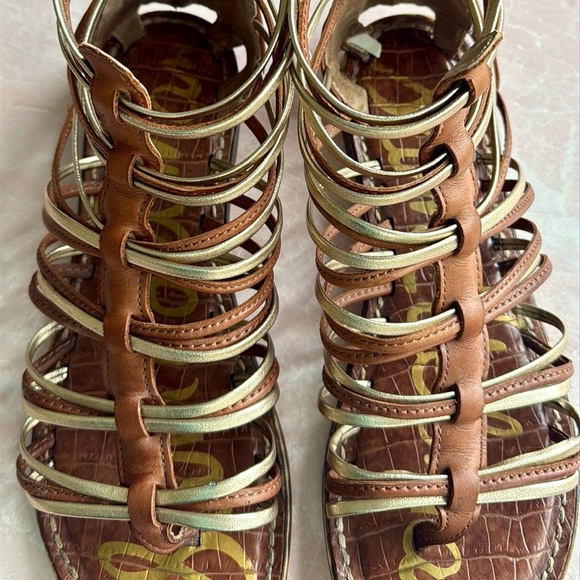 Sam Edelman Kamille Gladiator Strappy Gold and Tan Sandals Sz 8 Women's - Picture 5 of 12